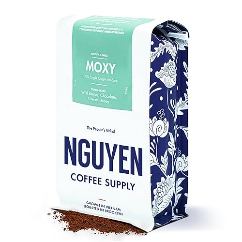 Moxy - Grano de café molido arábica de 12 onzas, origen único orgánico vietnamita de comercio justo