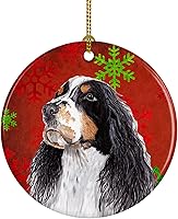 Vista 46 de Caroline's Treasures Dachshund copos de nieve rojos y verdes, adorno de cerámica de Navidad para colgar en el árbol de Navidad, decoración