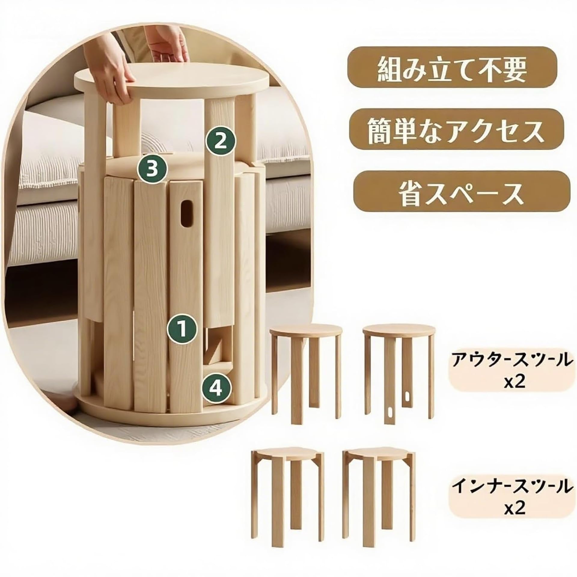 Amazon.co.jp: スツール 4脚セット 省スペース スタッキングチェア 