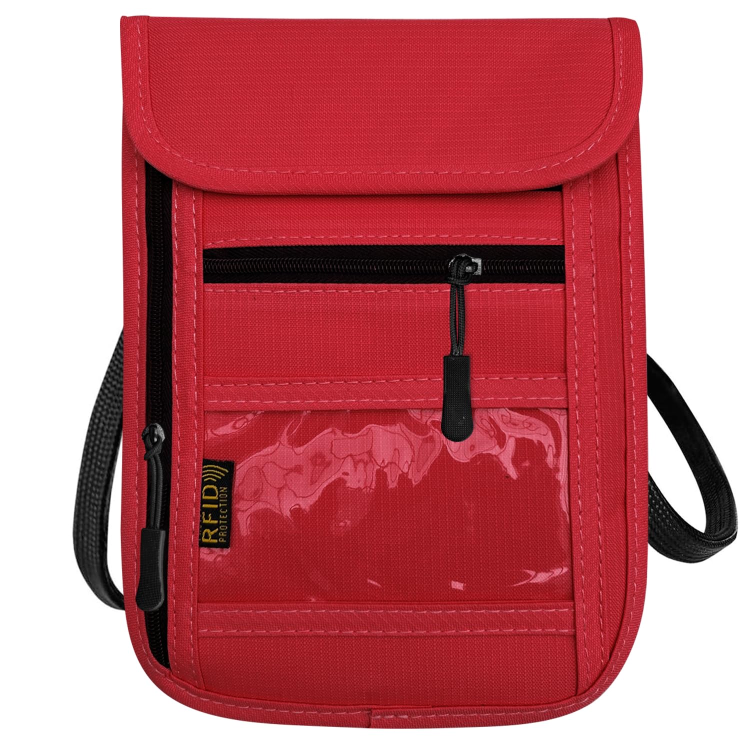 RFID Blocking Travel Neck Wallet Pouch and Passport Holder, Travel Neck Pouch Passport Holder for Women &amp; Men - Red