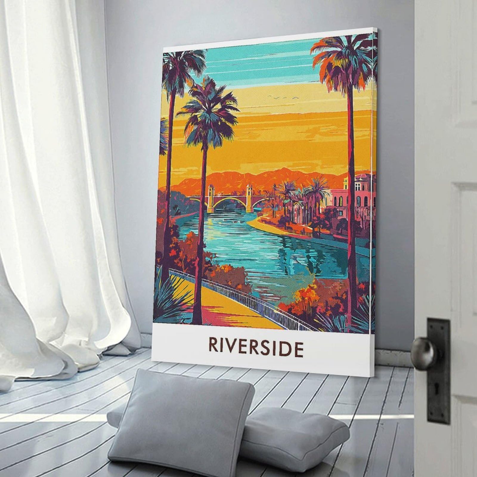 Junmoney Riverside Cityscape Hanging Wall Art, 24x36inch(60x90cm), for Lounge, Bedroom Or Personal Spaces, Gift Idea for Housewarming And Birthdays