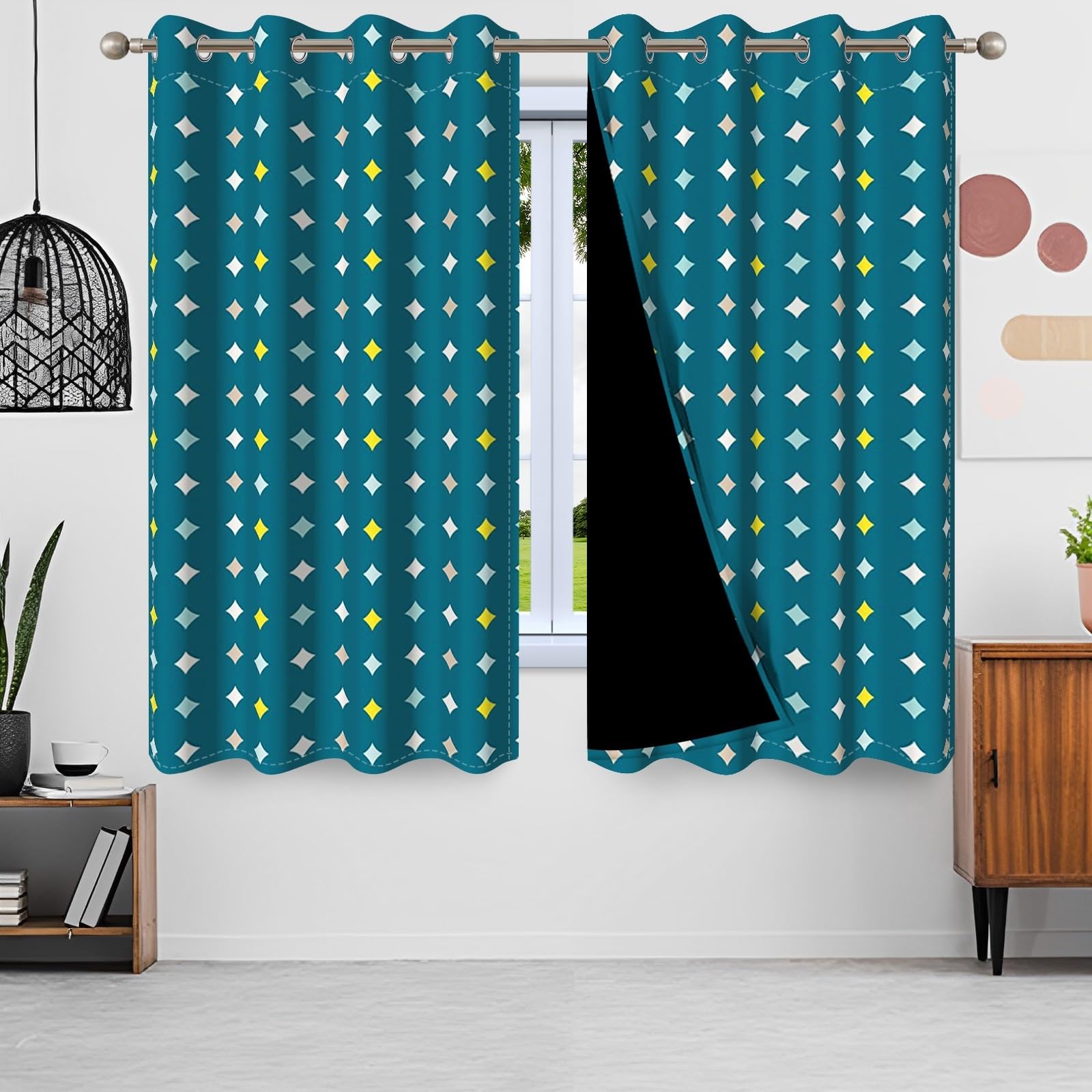 135x229cm Tenda con occhielli Colorato Diamante Astratto Stelle brillanti geometrica Termica Divisori per ambienti Oscurante Tende per finestre per Camera da letto Soggiorno,2 pannello