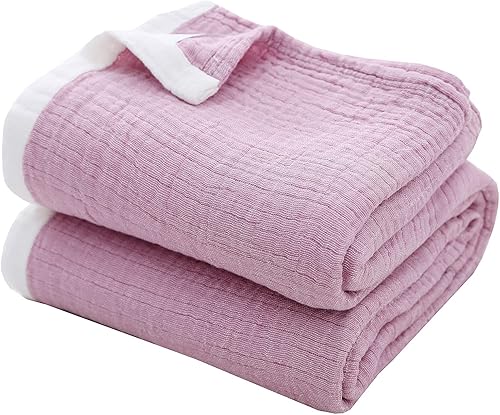 SE SOFTEXLY - Manta de muselina de algodón para adultos, transpirable de 4 capas teñida en hilado con textura de lino, manta de gasa para cama,