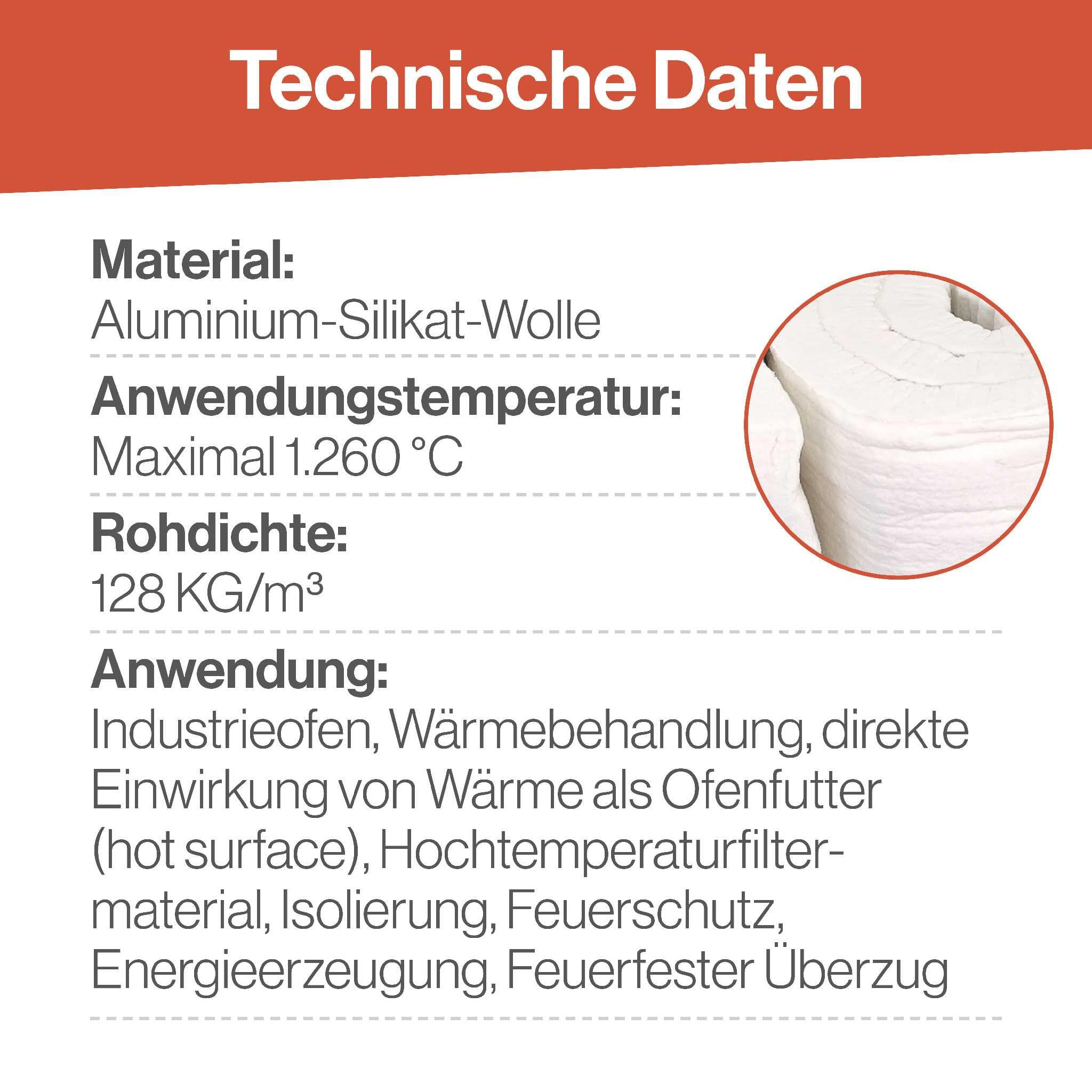 Feuerfest 123 - Keramikfasermatte [165x61x2,5 cm] - Bis 1.260 °C - Hochtemperatur-Isolierung - Keramikfaserdecke für Kamine und Öfen - Auch als Ofenrohr Isolierung - Material Dichte 128 KG/m³