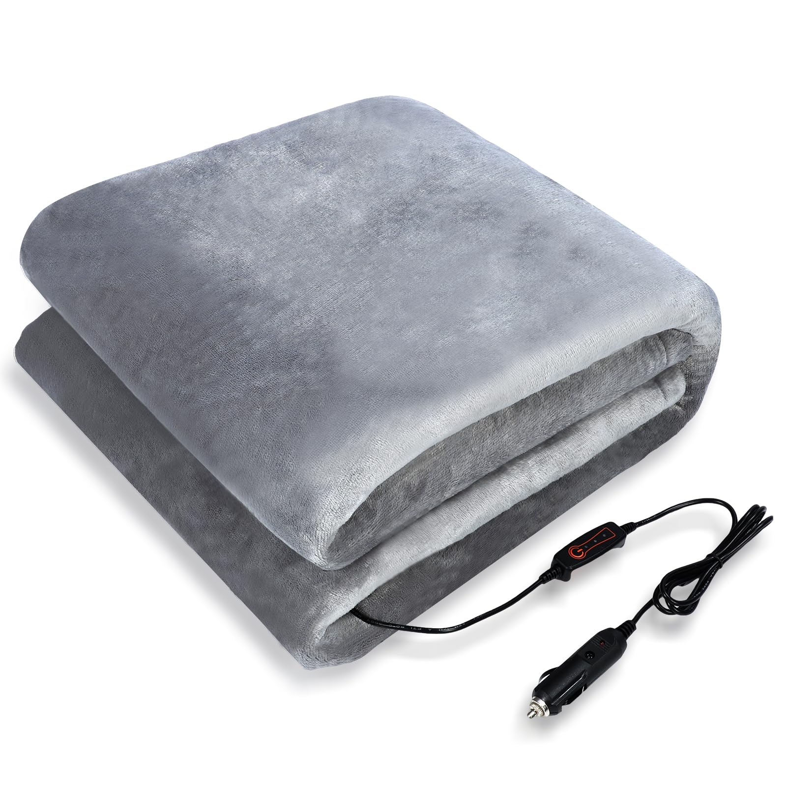 VINGVO Heated Car Blanket, 12V Electric Flannel Sherpa Throw, Machine Washable, 3 Heating Levels for Truck, SUV, RV 59" x 39.4" (Grey)
