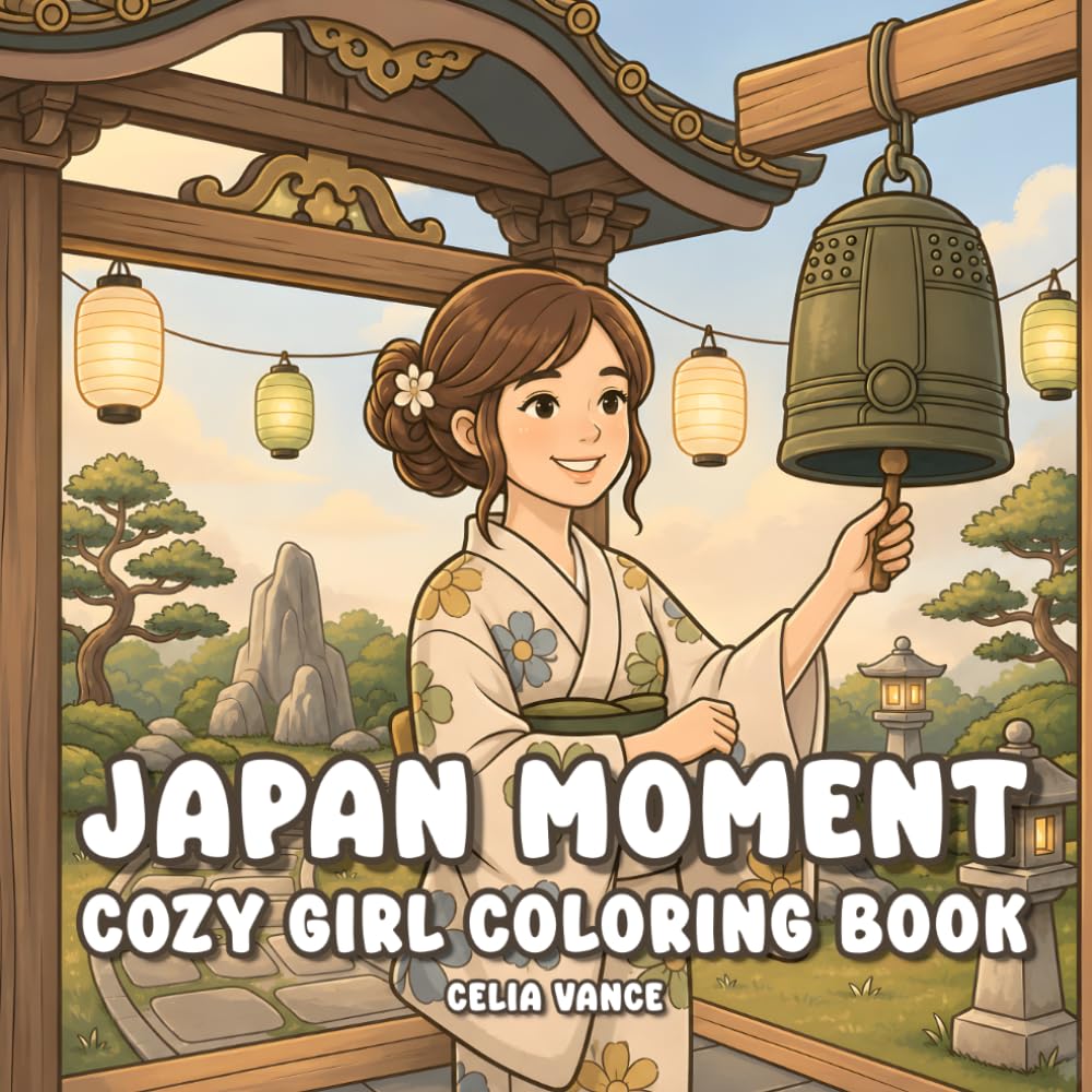 Japan Moment Cozy Girl Coloring Book: Bold and Easy Japanese Garden and Travel Scenes for Adults and Teens (Aria's Cozy World)