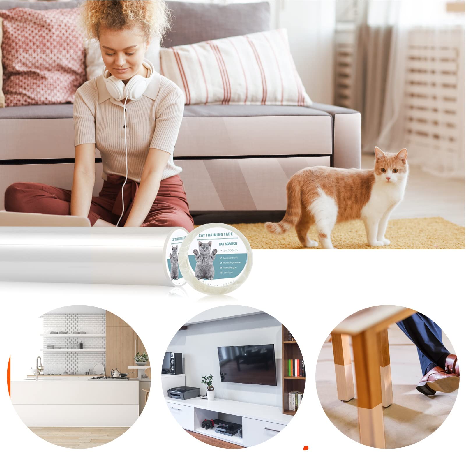 Protection Canape Chat Protege Griffes Chat Transparent Autocollant pour Canapé en Tissu ou Cuir (40x300cm)