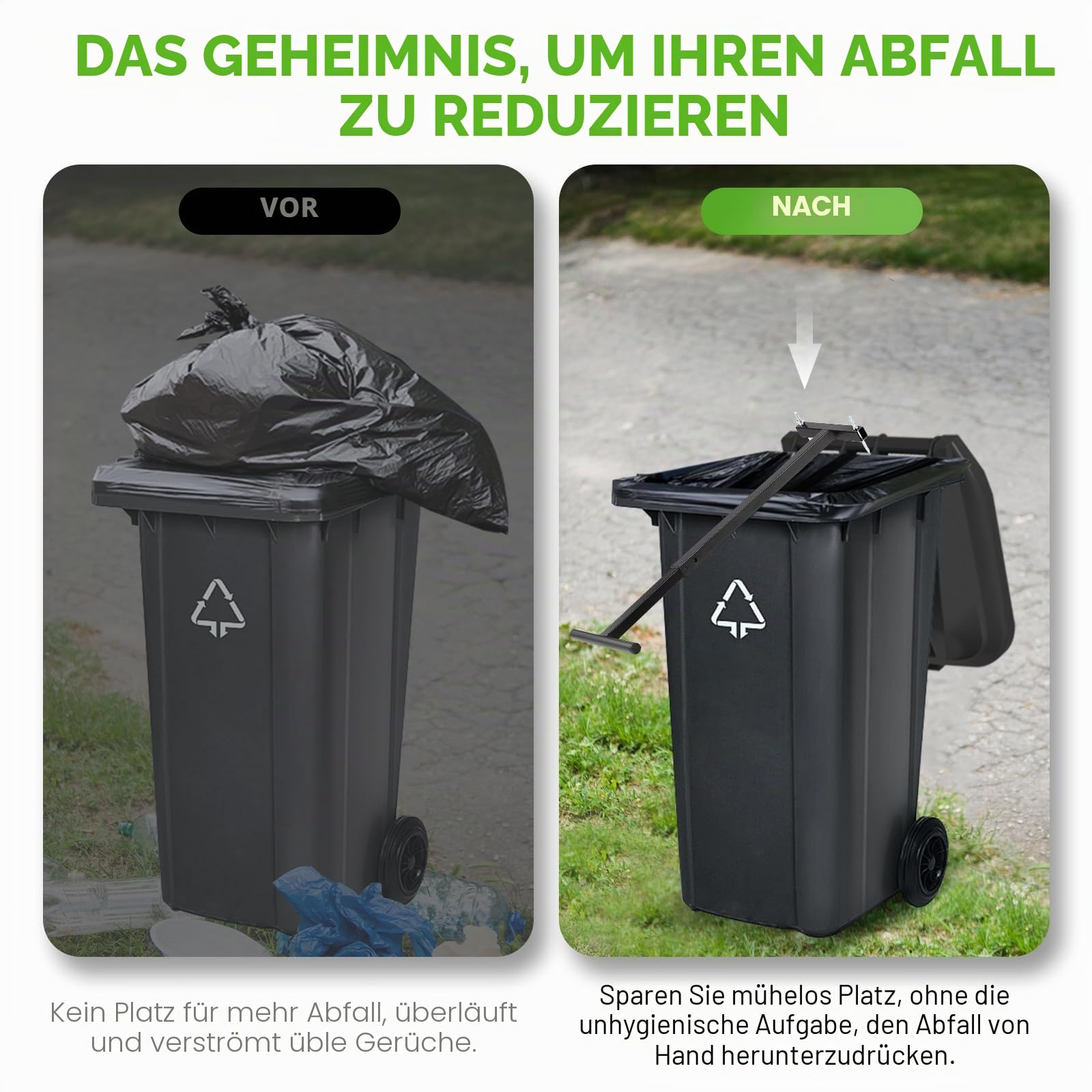 NEWTRY Müllpresse Müllverdichter Plus – Manuelles Müllpressen mit vergrößertem 52x40 Fuß für 360L und 660 Mülltonne, ideal für Zuhause, Garten, Restaurant und Gemeinschaftsreinigung