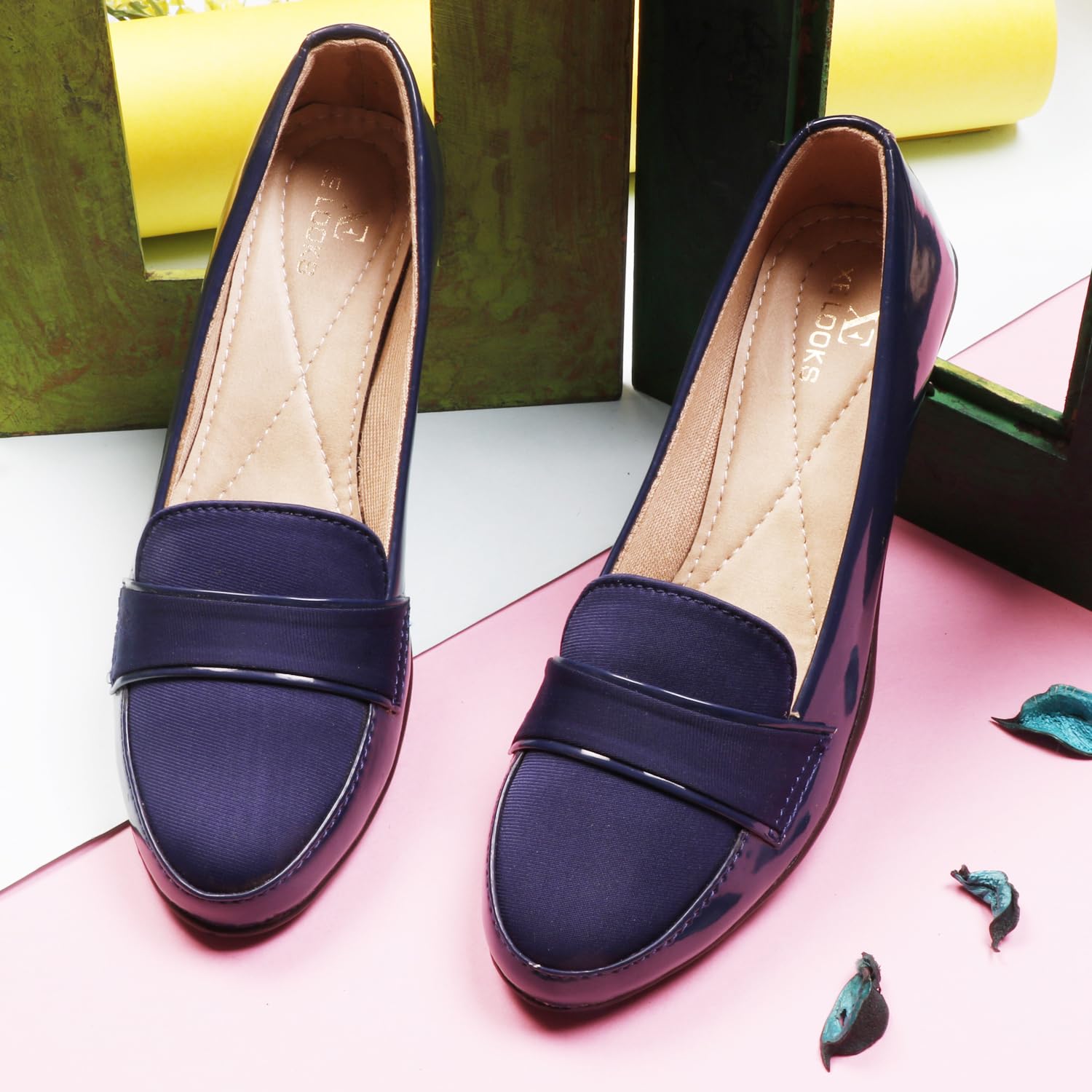 XE Looks Women's Navy Loafers | Sleek Closed-Toe Bellies | Comfortable Slip-On Shoes for Women & Girls