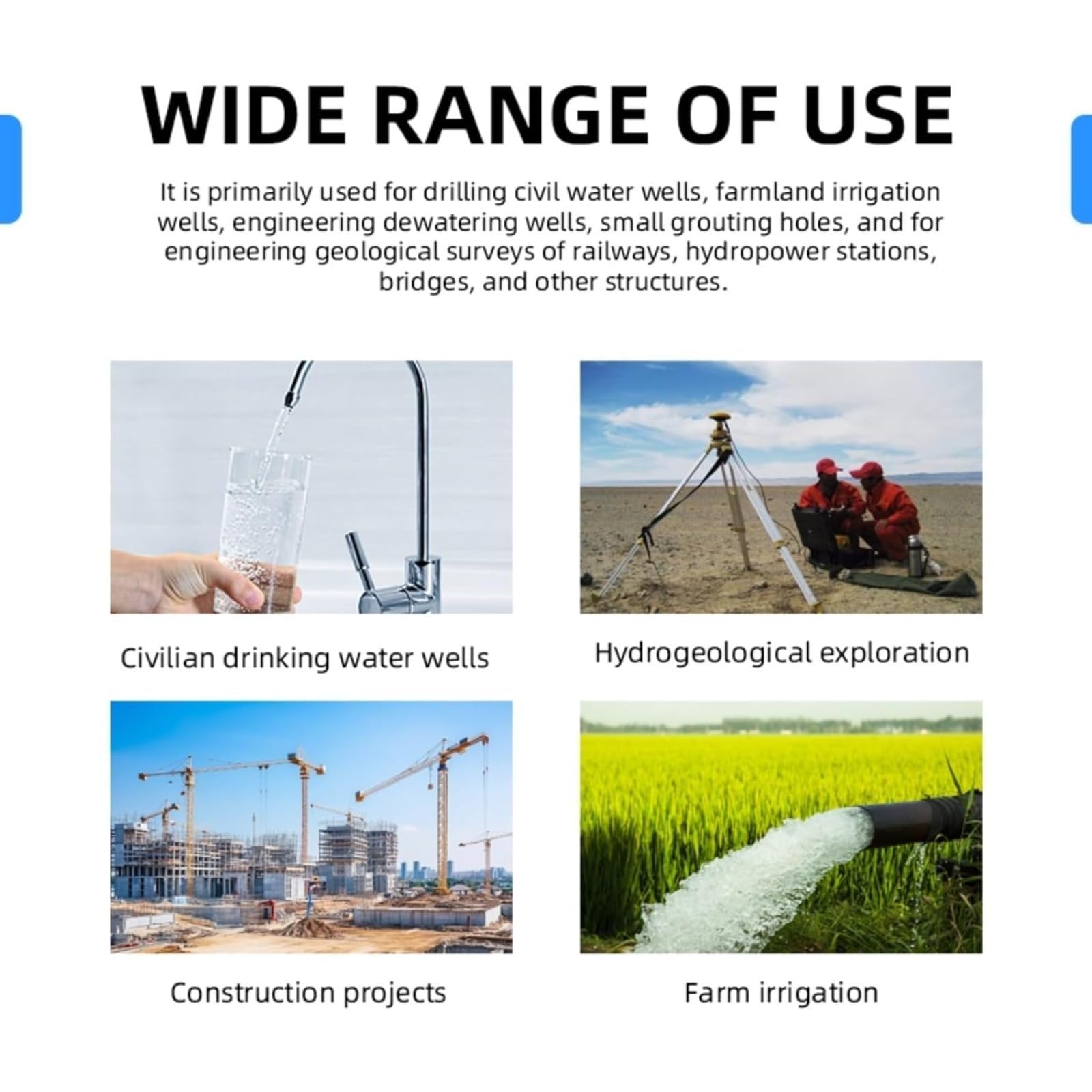 Perceuse de puits d'eau, plate-forme de forage de puits d'eau hydraulique avec équipement de forage portable, forage de puits profond pour les eaux souterraines, l'irrigation agricole et les projets