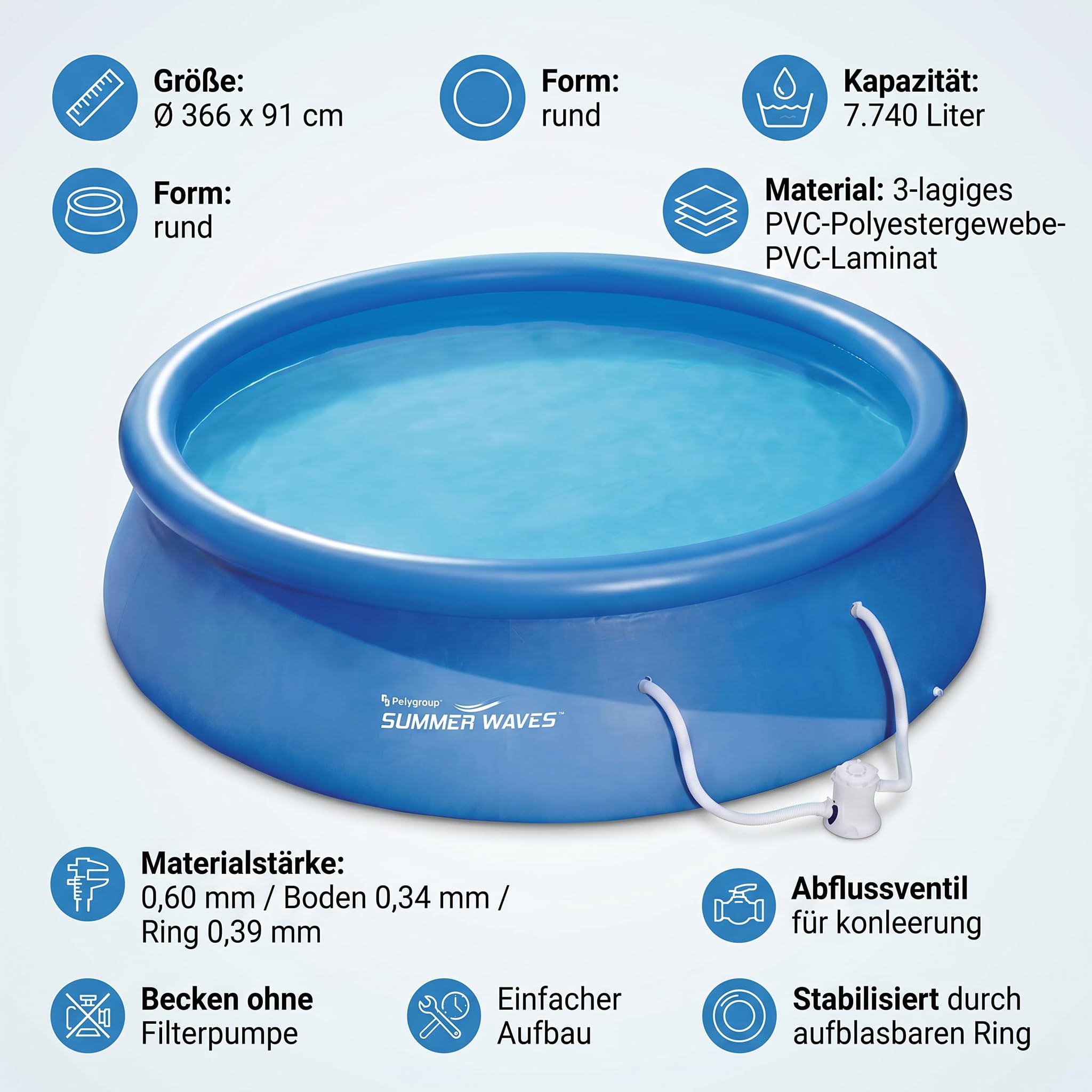 Summer Waves Fast Set Quick Up Piscina 366 x 91 cm swimming pool Familias Piscina con bomba de filtro