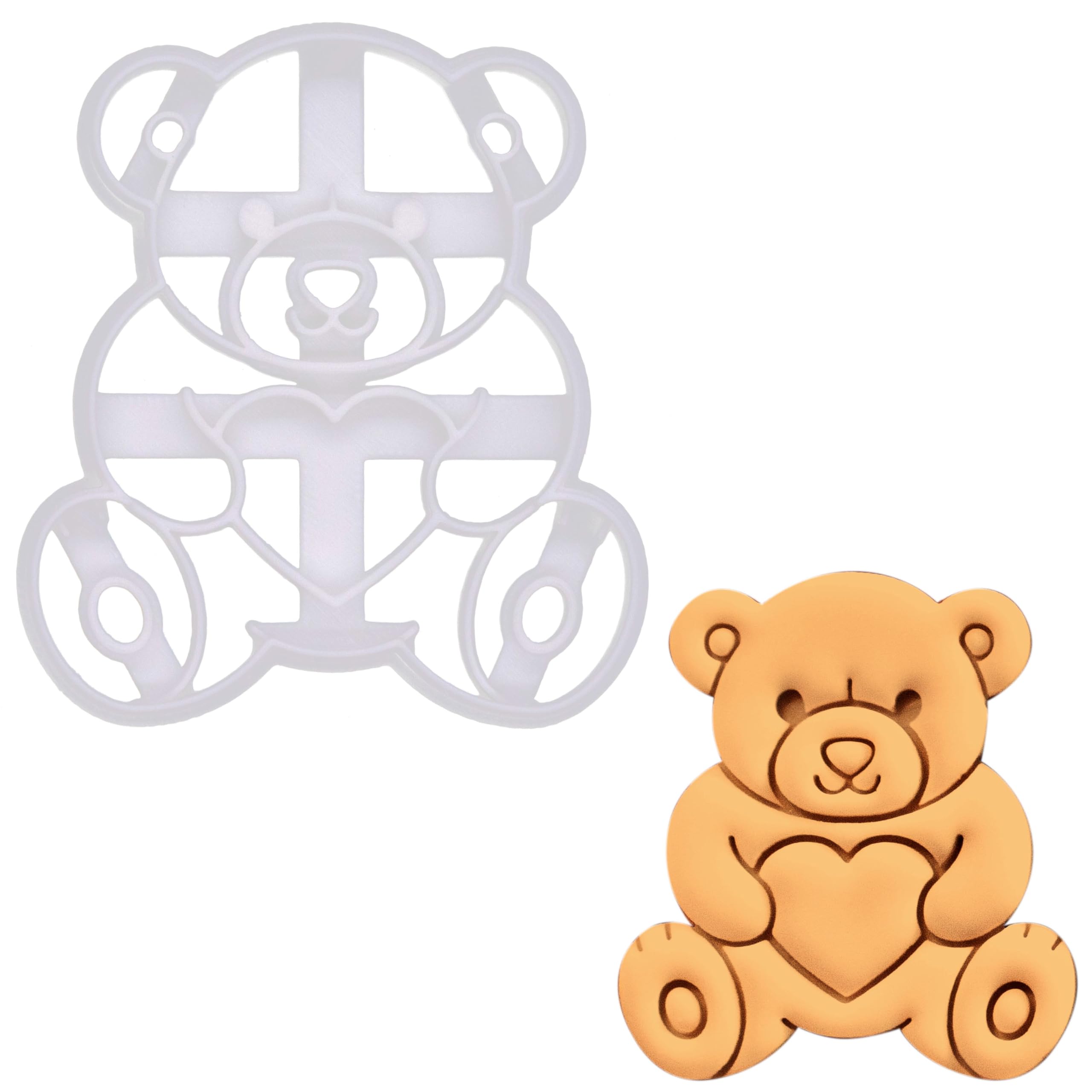 BAKERLOGY Cortador de galletas con diseño de oso de peluche con corazón – hornea dulces – Diseño detallado de cortador de galletas para hornear y manualidades, ideal para fondant, masa, arcilla