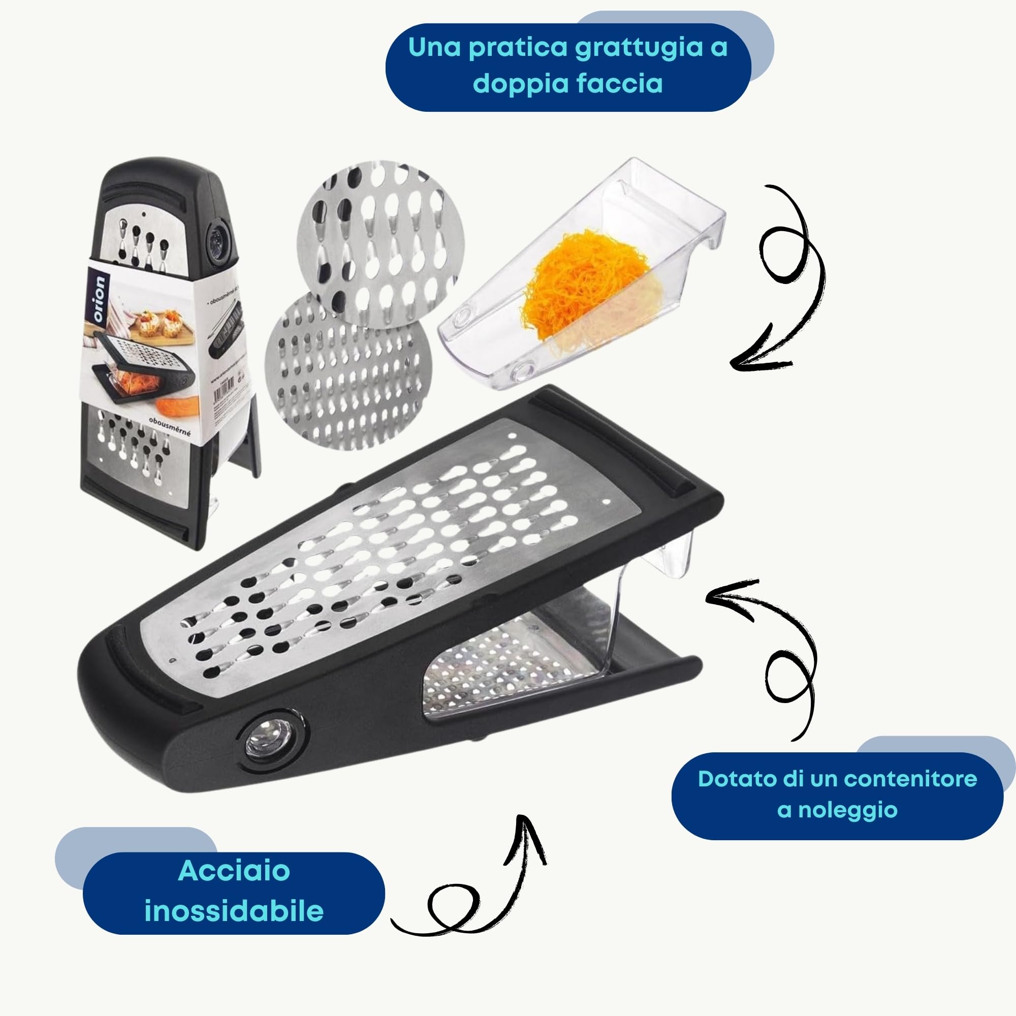 orion group Grattugia da cucina con contenitore 4 cm