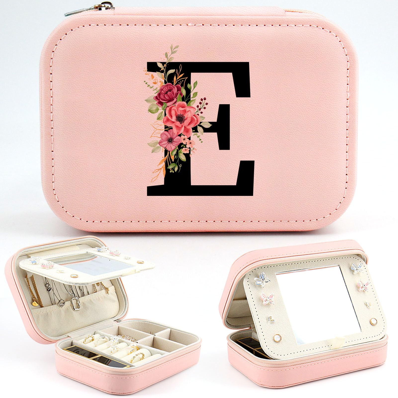 Tarklanda Tarklanda Joyero Inicial, Joyero Pequeña, Joyero Portátil, Joyero Viaje, Caja de Joyería para Mujer, Regalo para Mujer, Mamá, Amiga, Personalizado Regalo de Cumpleaños, Aniversario, Boda (E)
