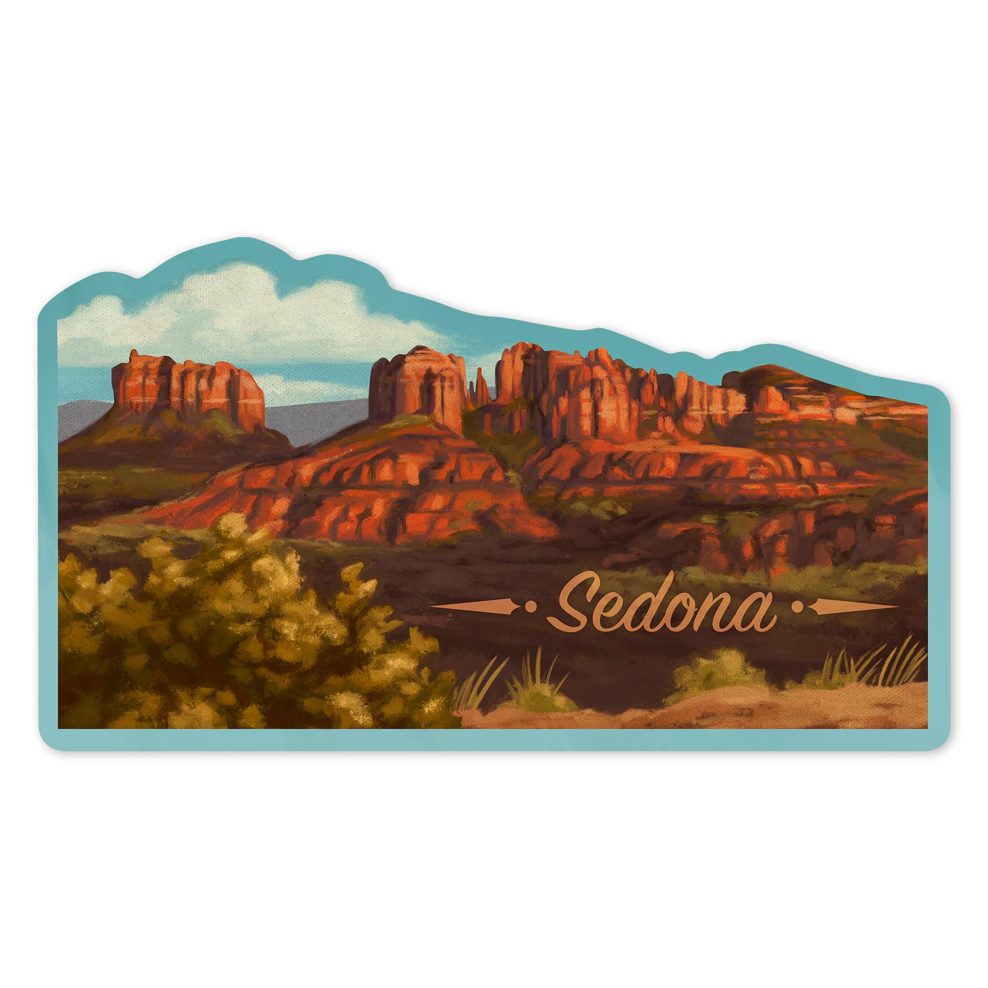 Lantern Press Sticker Sedona, Arizona, Oil Painting, Canyon with Clouds, Die Cut Vinyl, (Waterproof Decal for Cars, Water Bottles, Laptops, Coolers),