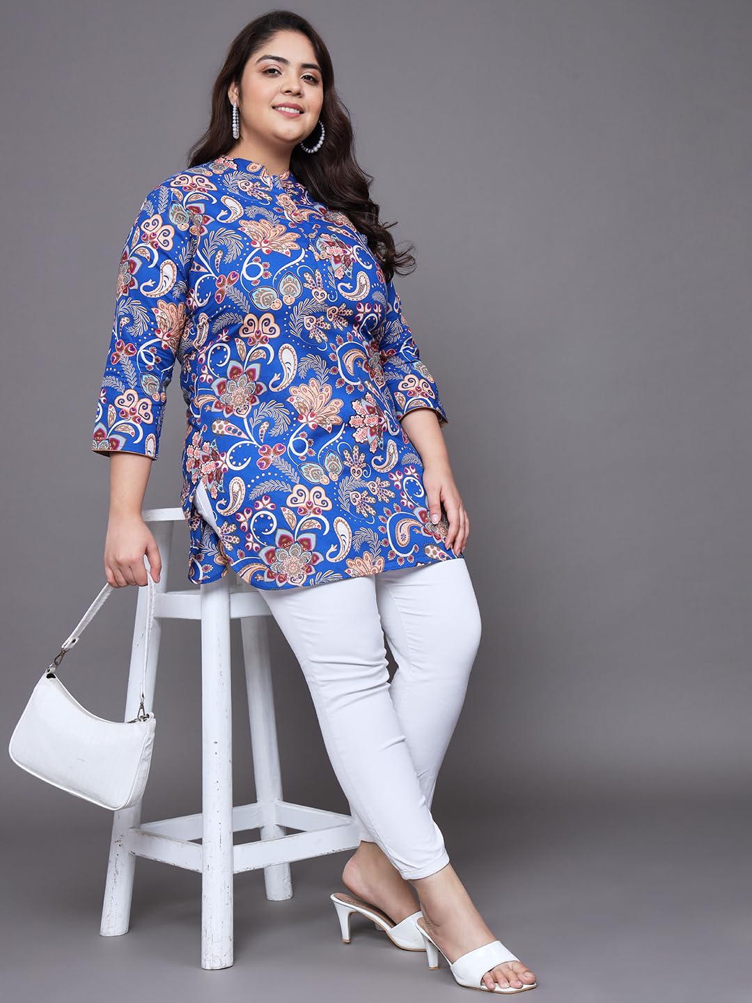 Tissu Women's Plus Size Blue Floral Printed Pure Cotton Kurti (2260_Blue_4Xl)