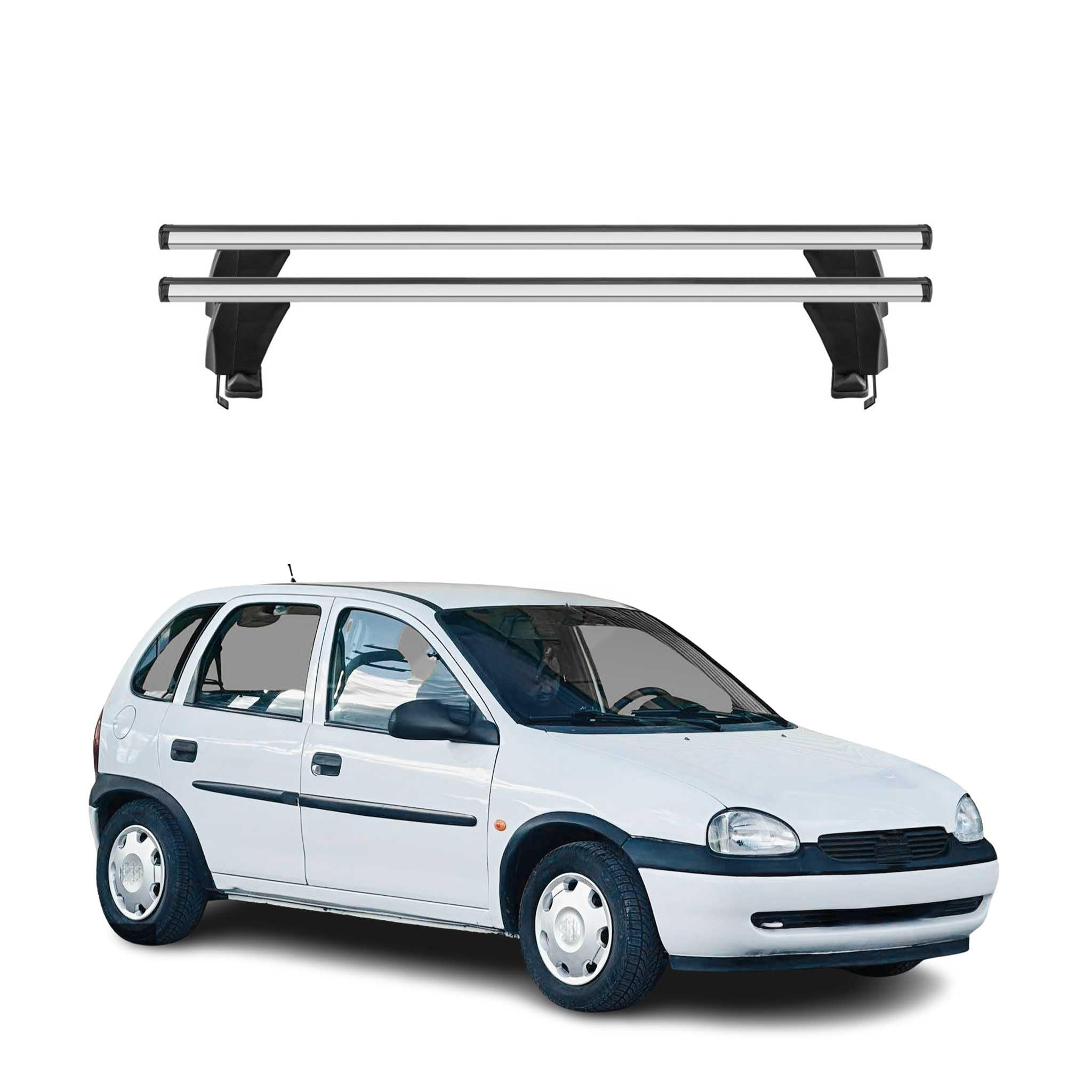 Menabo Barres transversales de toit compatibles avec Opel Corsa B 1993-2000 | Porte-vélos Barres de toit Barres de toit Barres de toit Support de toit en aluminium 2 pièces Argenté