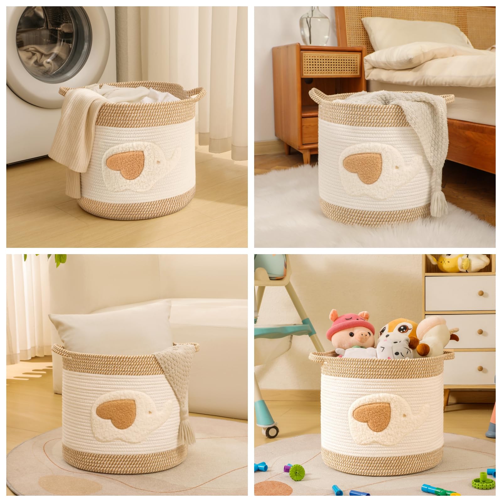 Cesto In Corda Di Cotone, Cestino Portaoggetti Int E Cestino Per Coperte Cestino Decorativo 41x45cm Per Giocattolo Cesto Per Biancheria Con Manico 2