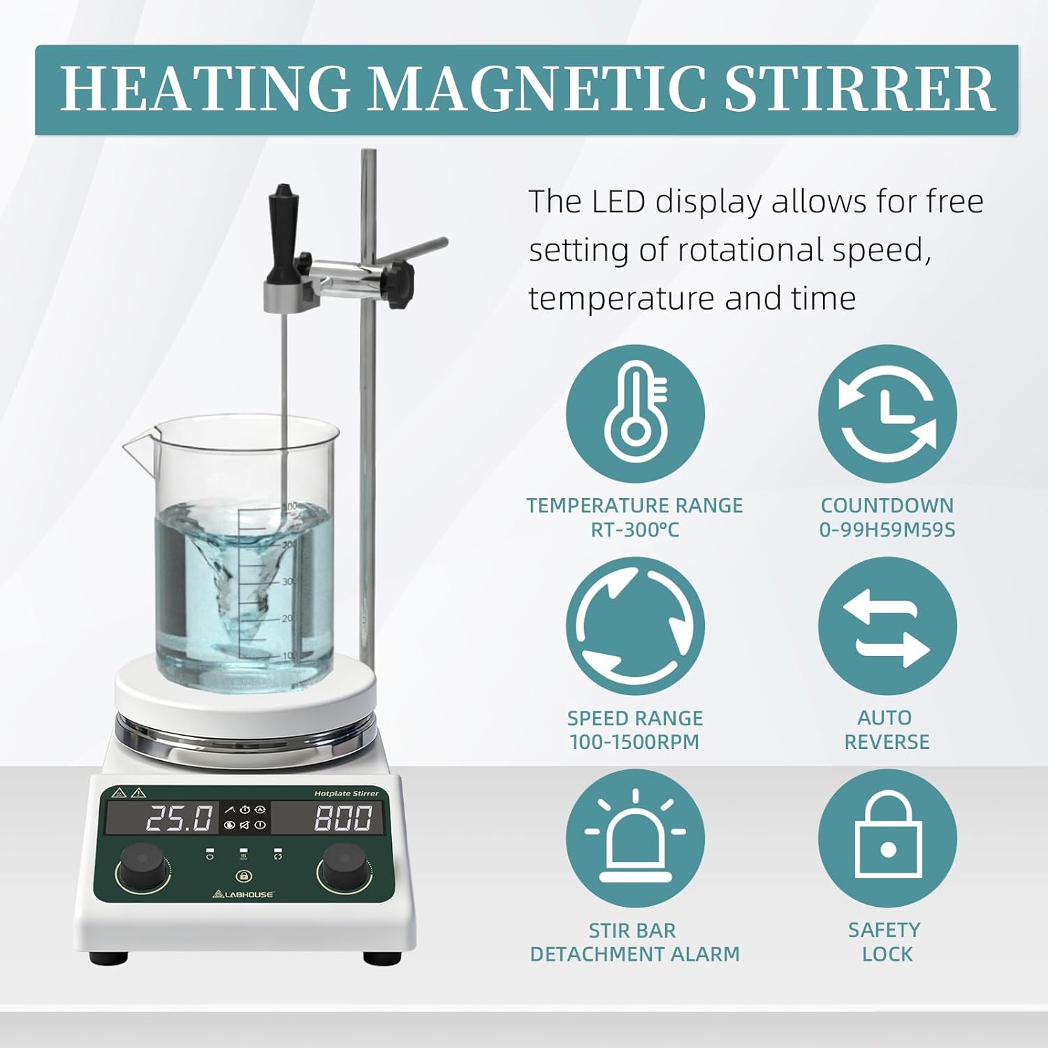 LHS-300PRO Magnetic Stirrer Hot Plate with Probe - 5L Capacity, 300°C, 100-1500 RPM, 5.5" Hotplate