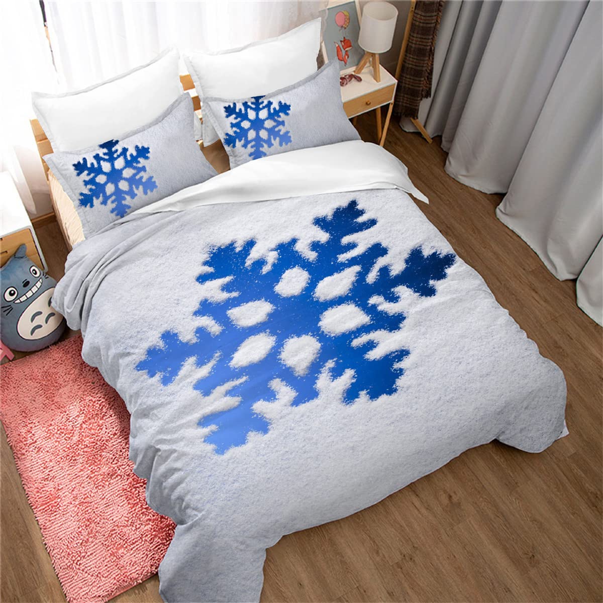 Linge de lit flocon de neige en microfibre durable avec 2 taies d'oreiller