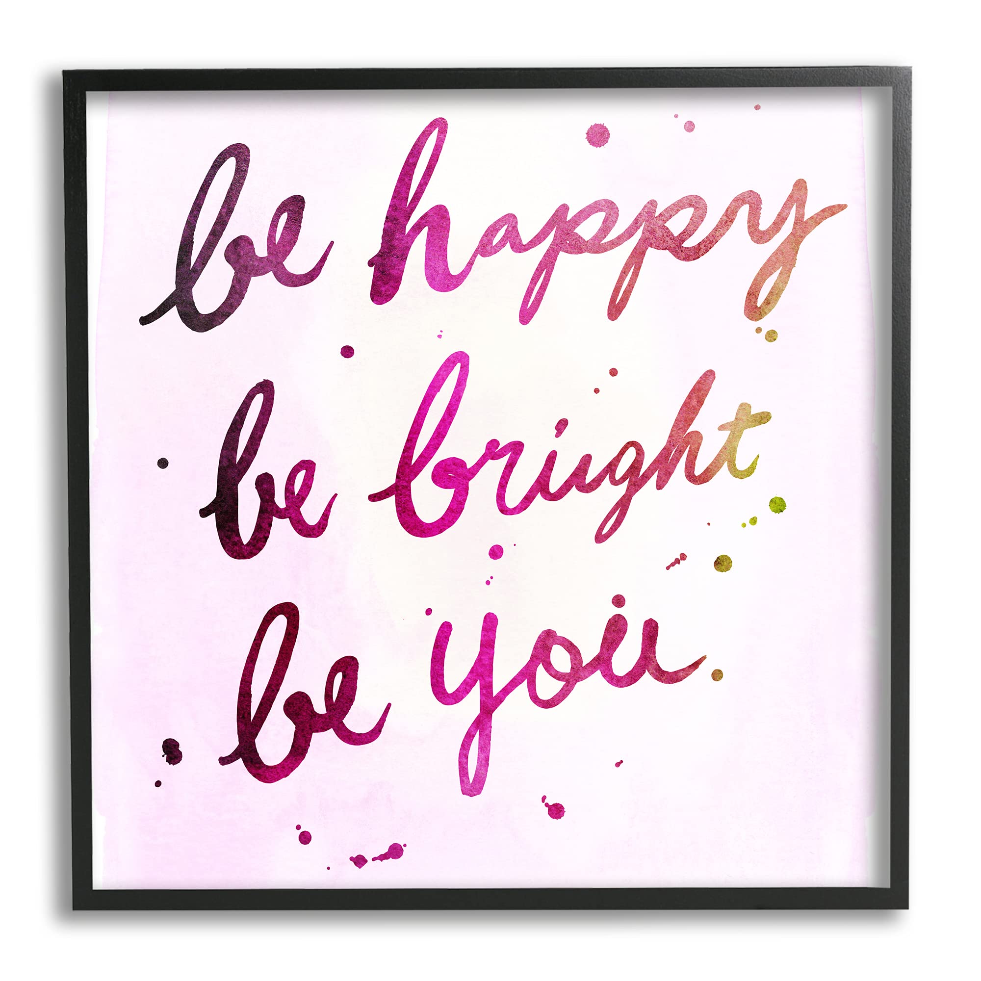 Stupell IndustriesBe Happy Bright Phrase Glam Positivity Sentiment, Designed by Junco. Studio Black Framed Wall Art, 17 x 30, Pink