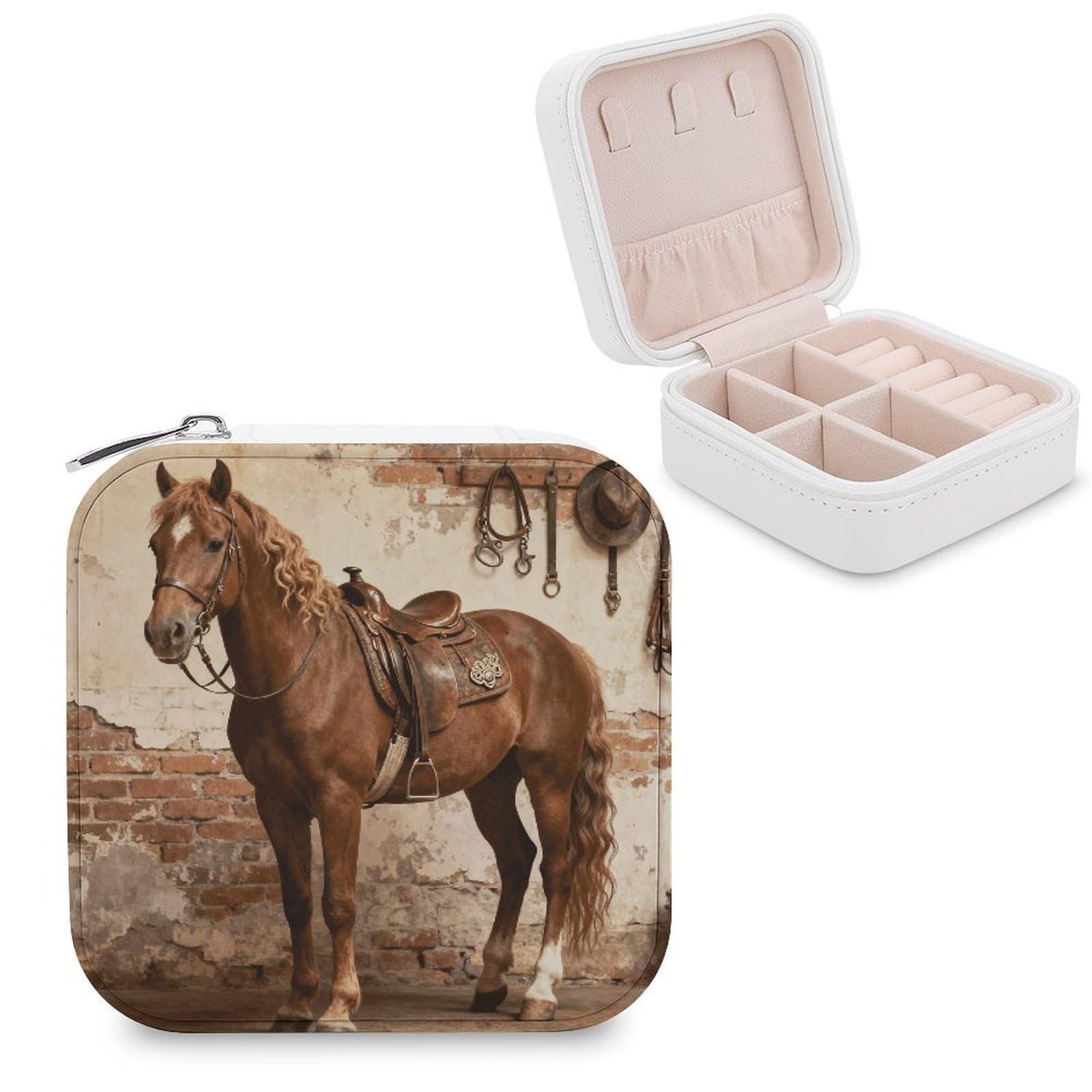 FekiLoot Horse Vintage Jewelry Box Exquisite Jewelry Organizer Silver Gold Trinket Storage Case Multi Compartments Cute Earrings Ring Necklace Holder For Woman Household Gift