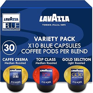 Lavazza Blue Coffee Pods Variety Pack – 30 Count – Includes Top Class, Gold Selection & Caffè Crema (10 Each) – Single-Serve, Keto-Friendly Arabica & Robusta Blend – Light, Medium & Dark Roasts