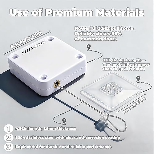 Miniatura 3 de Cierrapuertas automático mejorado sin perforaciones de 35.27 oz, cierre de puerta de tormenta, pantalla deslizante para puerta automática con cordón