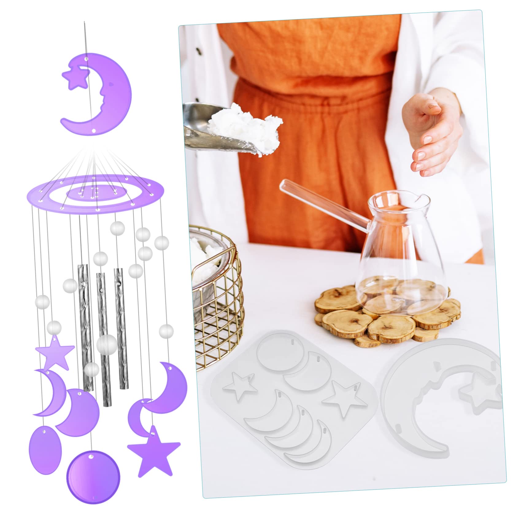 TEHAUX 5juegos Moldes De Silicona Para Crear Mobiles De Viento Kit De Epoxy Resin Instrucciones Inglés Materiales Para Manualidades y Suministros De