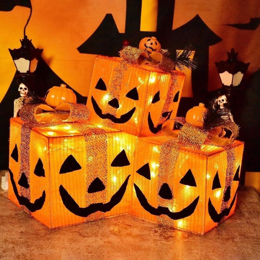 Calabaza LED Halloween Sonriente Hierro 25.5cm para decoración(orange)