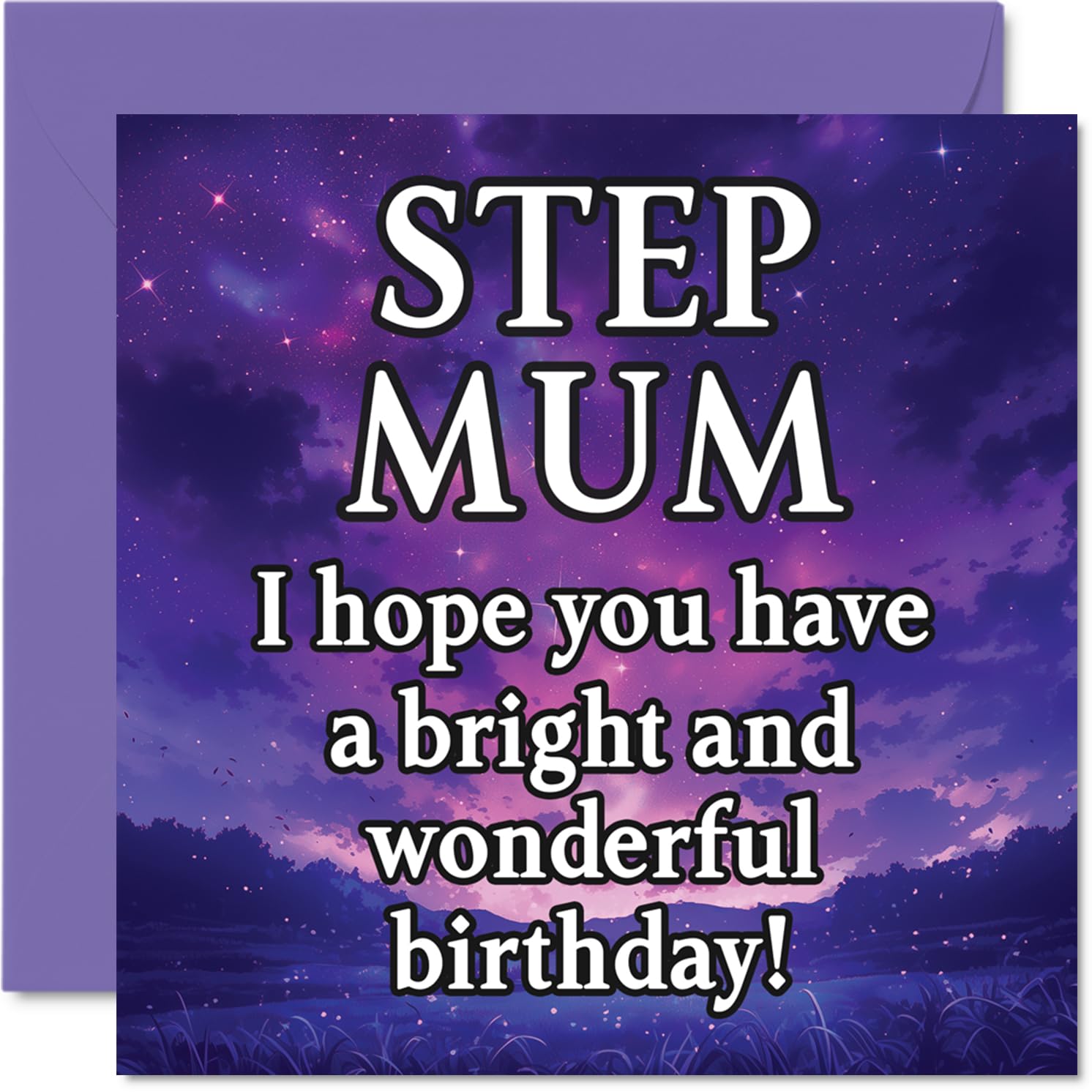 Step Mum Birthday Card - Magical Night Sky - Happy Birthday Card for Step Mum from Son Daughter, 145mm Bright and Wonderful Sentiment Bday Greeting Cards