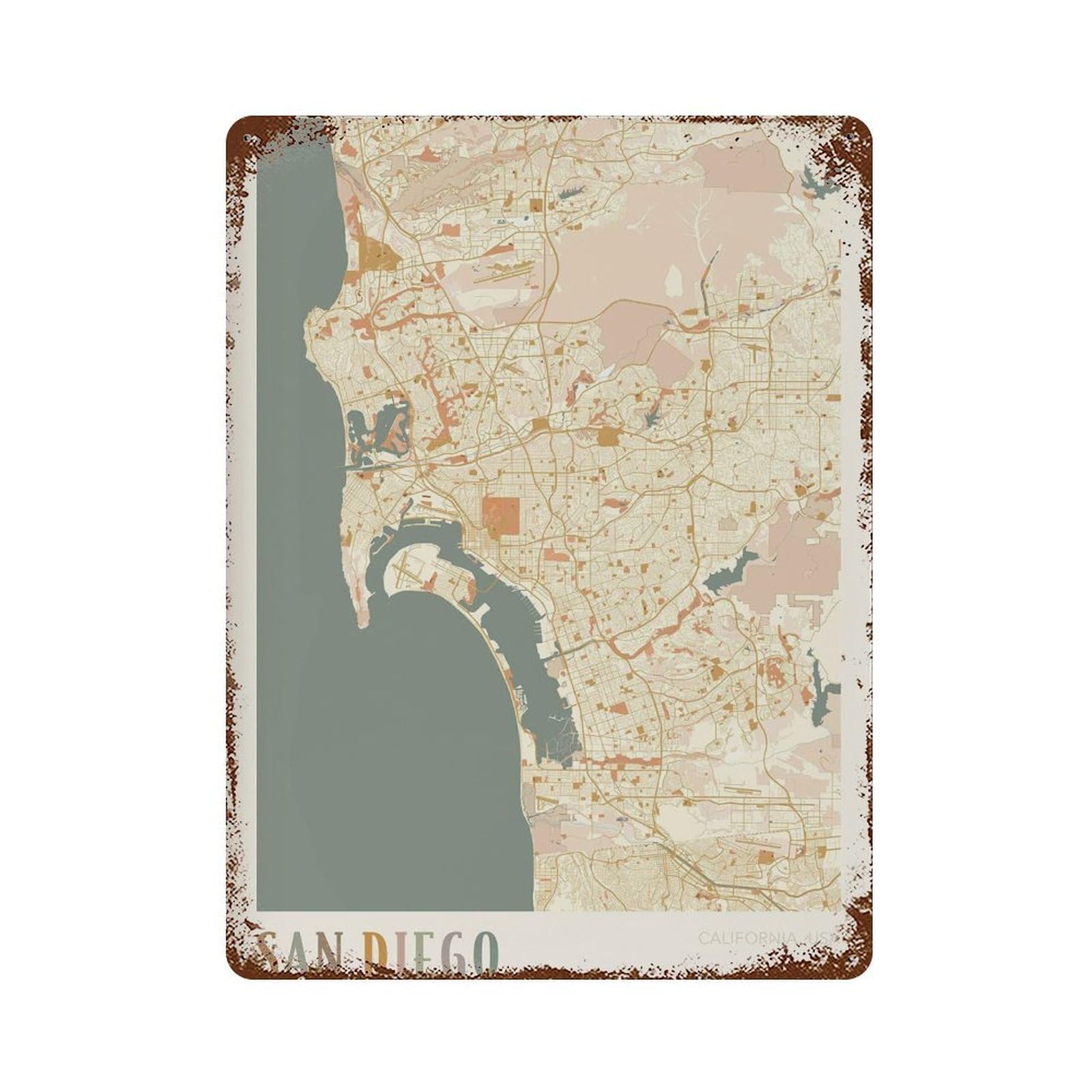 xiaoxiaoshen San Diego Map California Boho Wall Decor Art Metal Tin Poster Modern Home Decor Art Home Bar Shop Decorations Vintage Sign 40x30cm