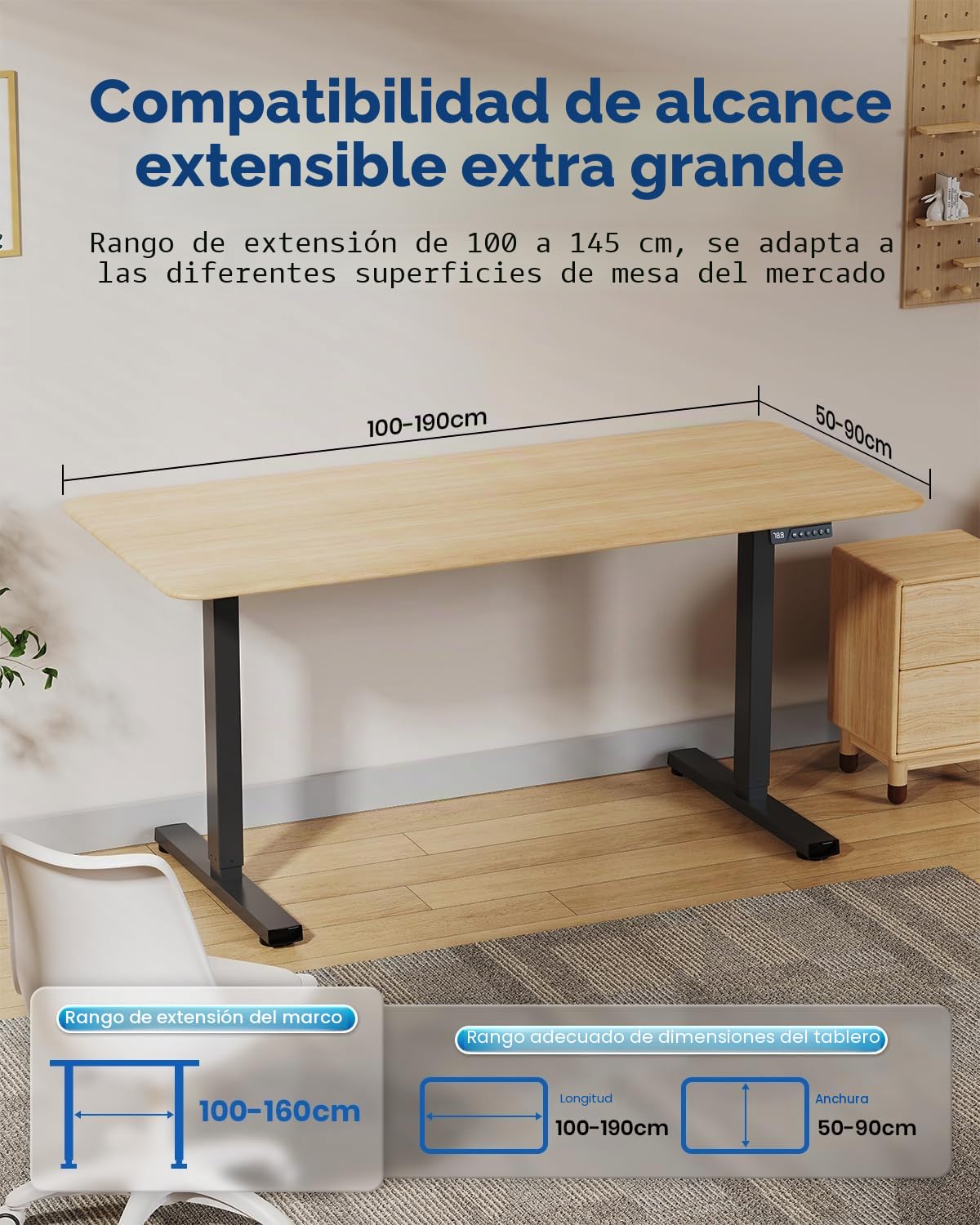 Estructura de escritorio regulable en altura con 2 motores potentes, mesa eléctrica con 3 controles de memoria y protección contra colisiones
