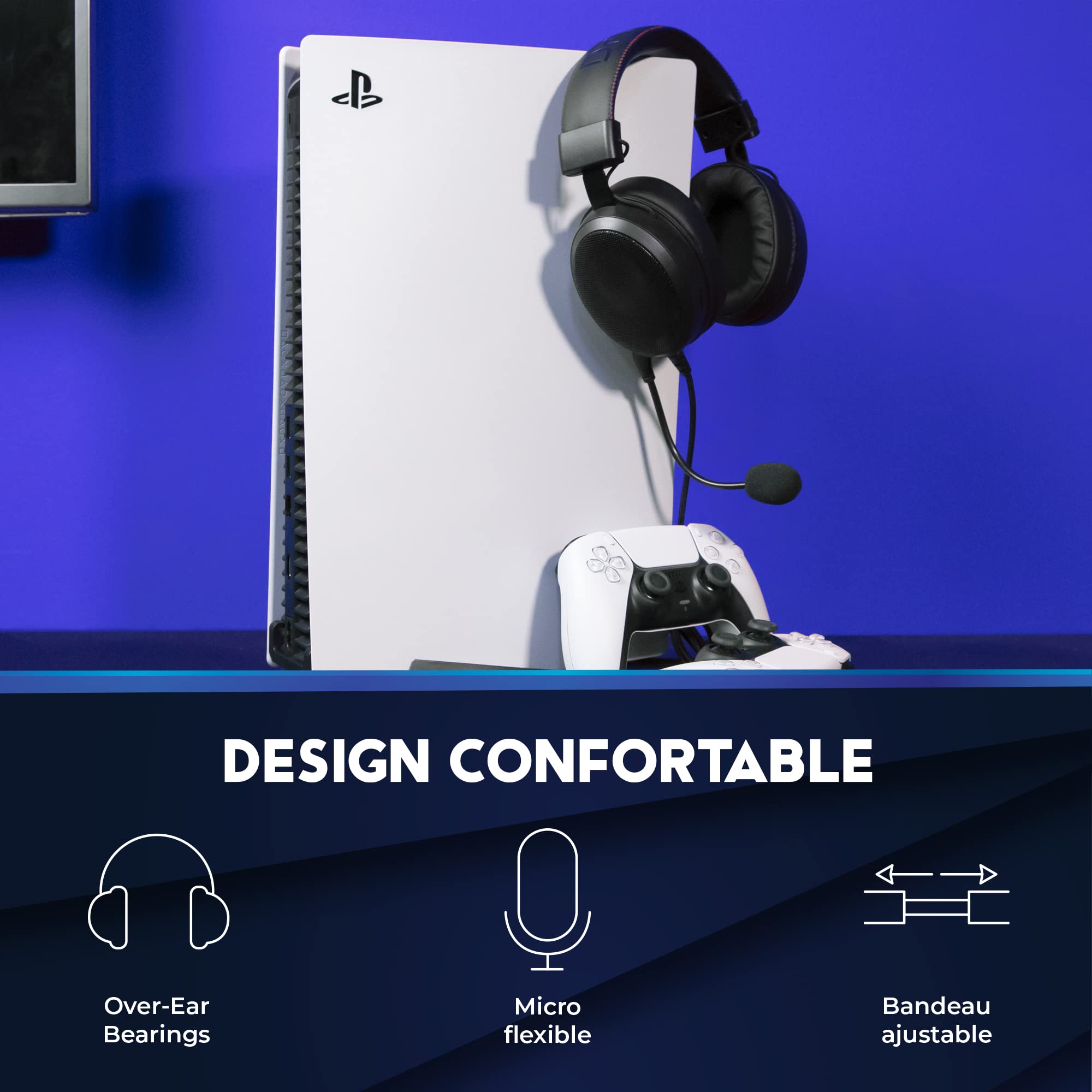 DR1TECH Blackjack Casque Gamer Avec Câble Et Micro Pour Console PS5 [3D AUDIO], PS4, XBOX One X/S, Nintendo Switch et Smartphone - Over Ear Headphones Driver40mm [IMMERSION TOTALE] [Amazon Exclusive]