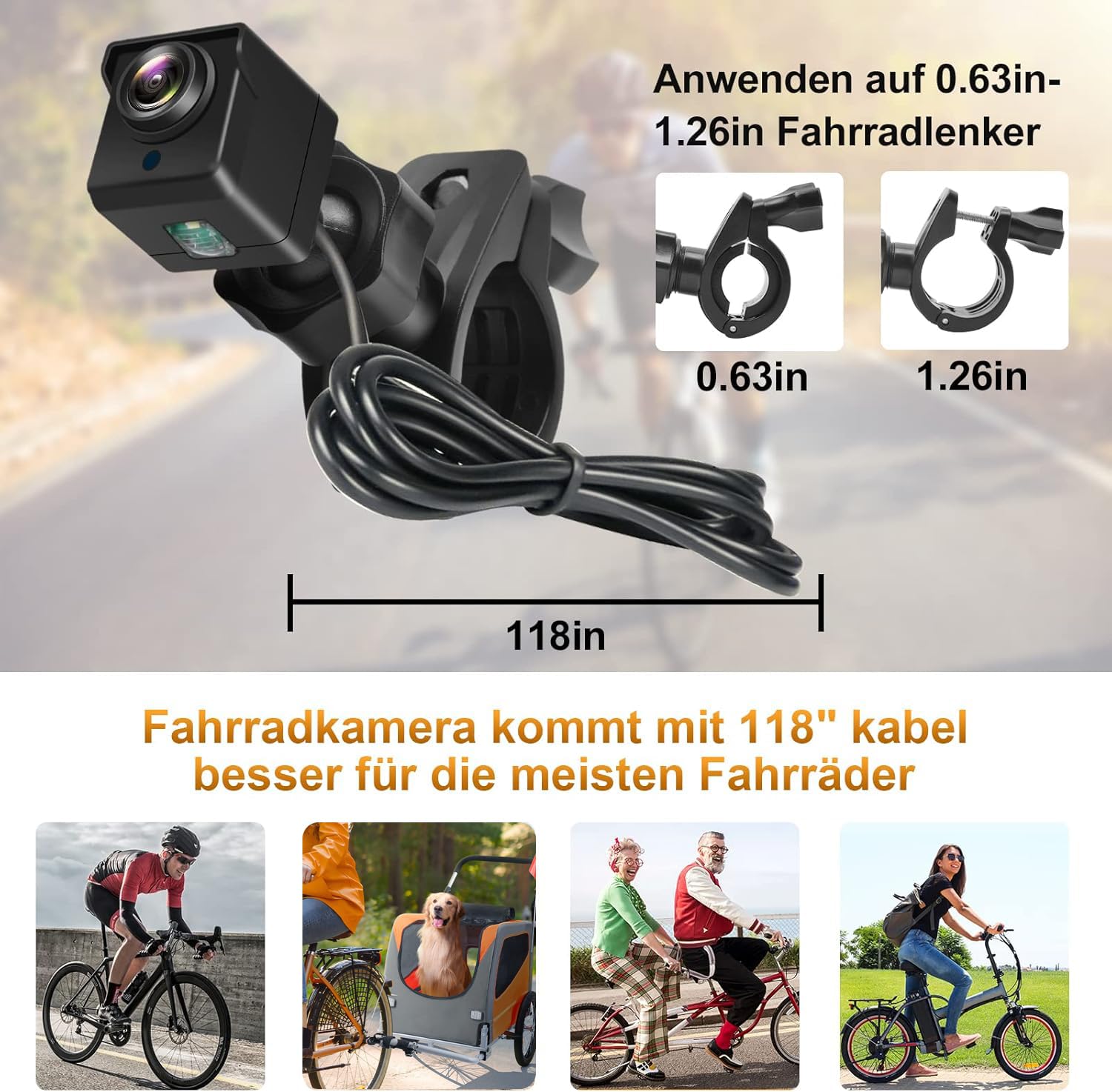 Fahrrad Rückfahrkamera HD mit Nachtsicht & 110° Weitwinkel | Universelle Lenkerspiegel-Kamera für E-Bike, Mountainbike, Rennrad (Plug & Play, kabelgebunden, Lenker Ø 20–30 mm)