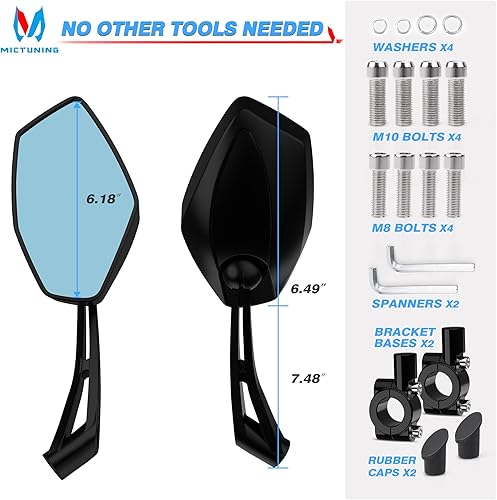 Miniatura 8 de MICTUNING Espejos de bicicleta  Lente azul convexa antirreflejo, espejo ABS resistente a los impactos, rotación de 180 grados ajustable para