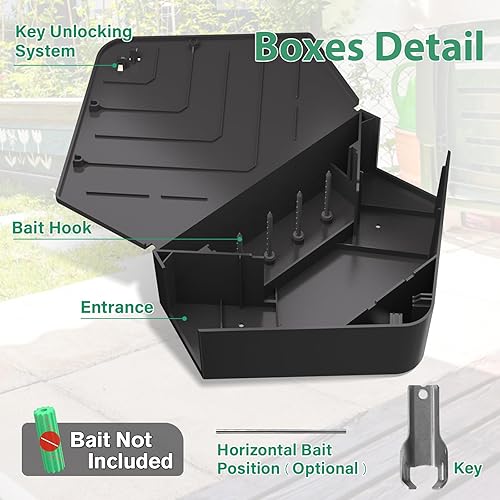 Miniatura 5 de Anblak Paquete de 2 cajas de estación de ratas con llaves, estación de roedores mantiene a las ratas alejadas, mantiene a los niños y mascotas