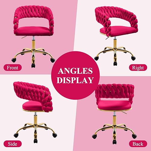 Miniatura 7 de NIOIIKIT Silla de oficina tejida en casa, silla de escritorio tapizada de terciopelo con respaldo abierto, silla de trabajo de altura ajustable,