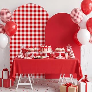 Tegeme 2 Set Gingham Arch Backdrop Cover 7.2ft 6.6ft Arch Cover, Red