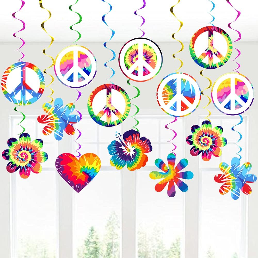 Tie Dye Birthday Hanging Swirls Party Decorations Supplies - 30 Pieces Tie Dye Party Art Retro 60s 70s 80s Theme Hippie Carnival Birthday Party Decorations