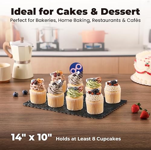 Miniatura 4 de Fit Meal Prep Paquete de 20 tableros rectangulares para tartas de 14 x 10 pulgadas, base de cartón negro, un cuarto de hoja desechable, para pizza,