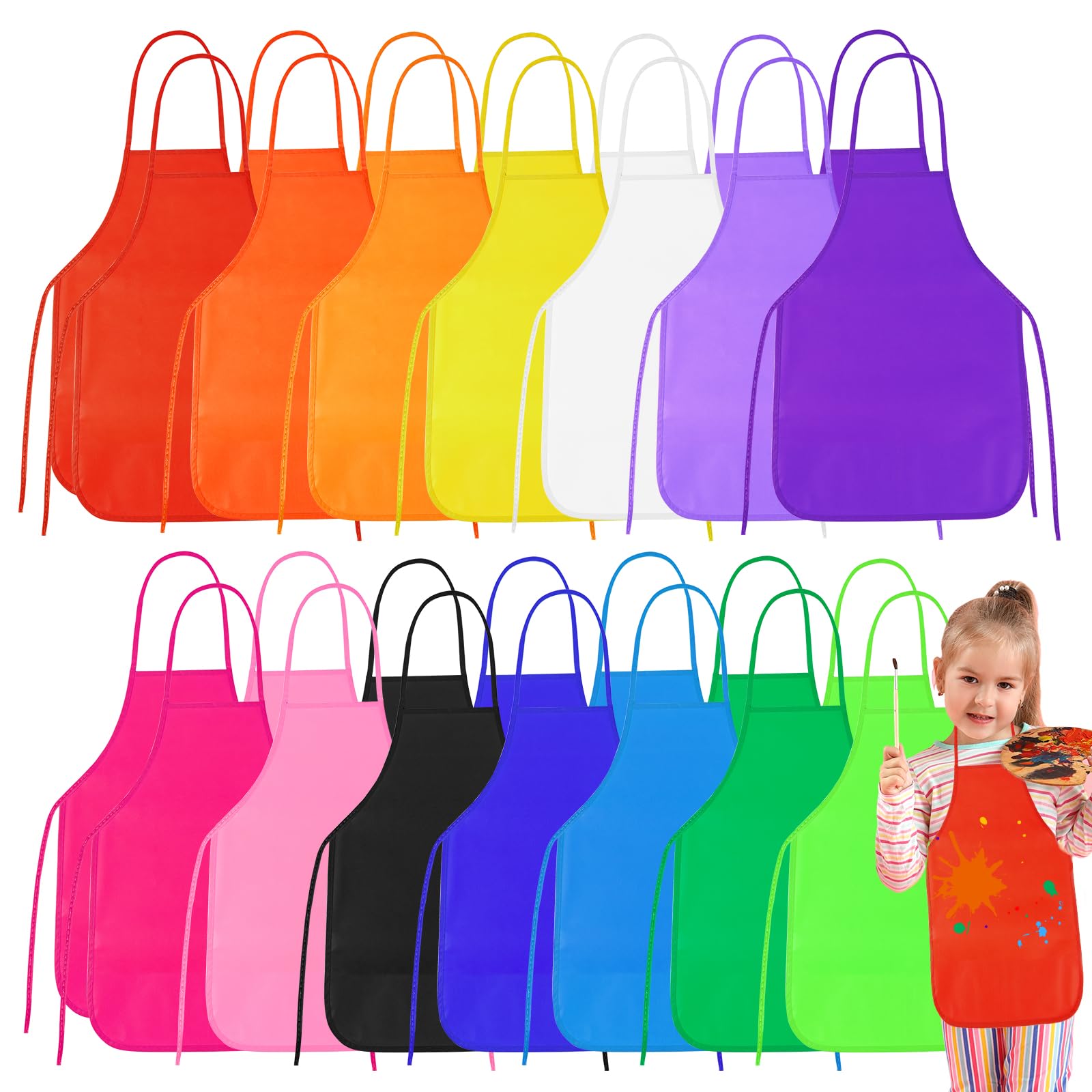 PLULON 5/12/24/36 Pcs Kids Aprons for Painting, Painting Apron Bulk for Kids Art Smocks for Art Crafts Home Kitchen Classroom