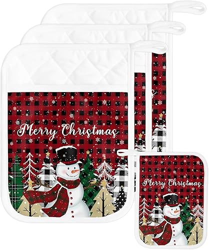 Miniatura 8 de Christmas Deer 2Pcs Pot Holders for Kitchen, Non Slip & Heat Insulation Terry Cloth Potholder Set with Pocket, Thick Hot Pad Oven Mitts Trivet