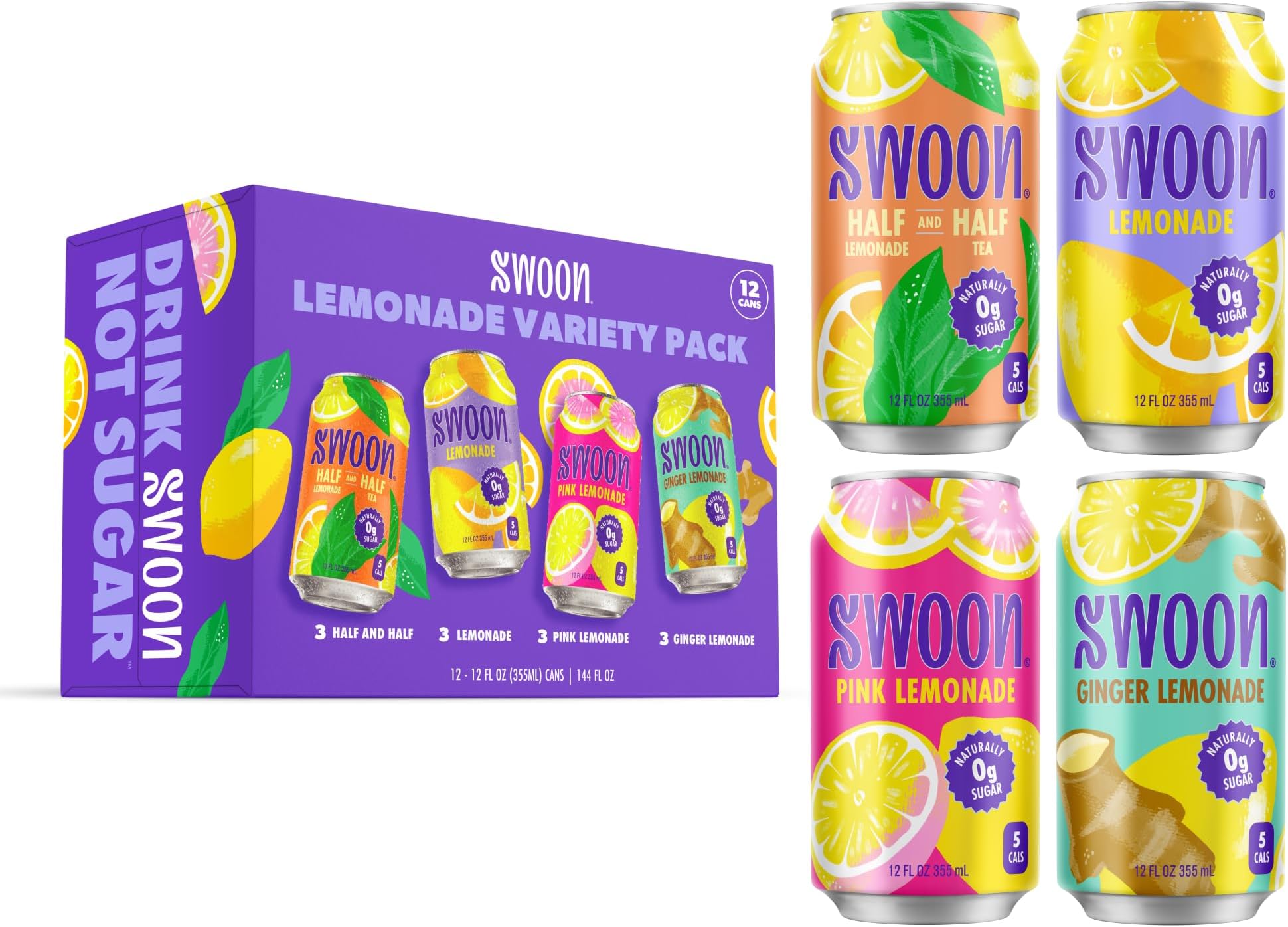 - Lemonade Variety Pack - Low Carb, Paleo-Friendly, Gluten-Free Keto Drink - Zero Sugar Drinks Made with 100% Natural Lemon Juice Concentrate & Sweetened by Monk Fruit, 12 Fl oz (Pack of 12)