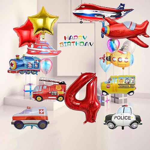 Miniatura 6 de 12 globos de transporte, camión, avión, autobús escolar, camión de bomberos, policía, barco, ambulancia, globo de papel de aluminio submarino,