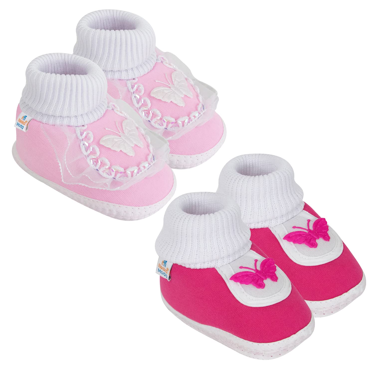 6 To 12 Months Baby Girls Set of 2 Pair Butterfly Baby Booties/Shoes (Baby Pink,Rani Pink)-SK179andSK129-image-0