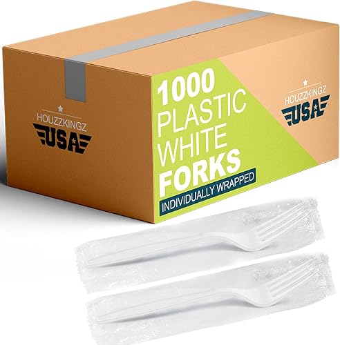 1000 Individually Wrapped Plastic Forks | Bulk Individual Wrapped Disposable White Medium Weight Fork | Packaged Plasticware Silverware Cutlery Utensils To Go Prepackaged For Take-Out Party Supplies