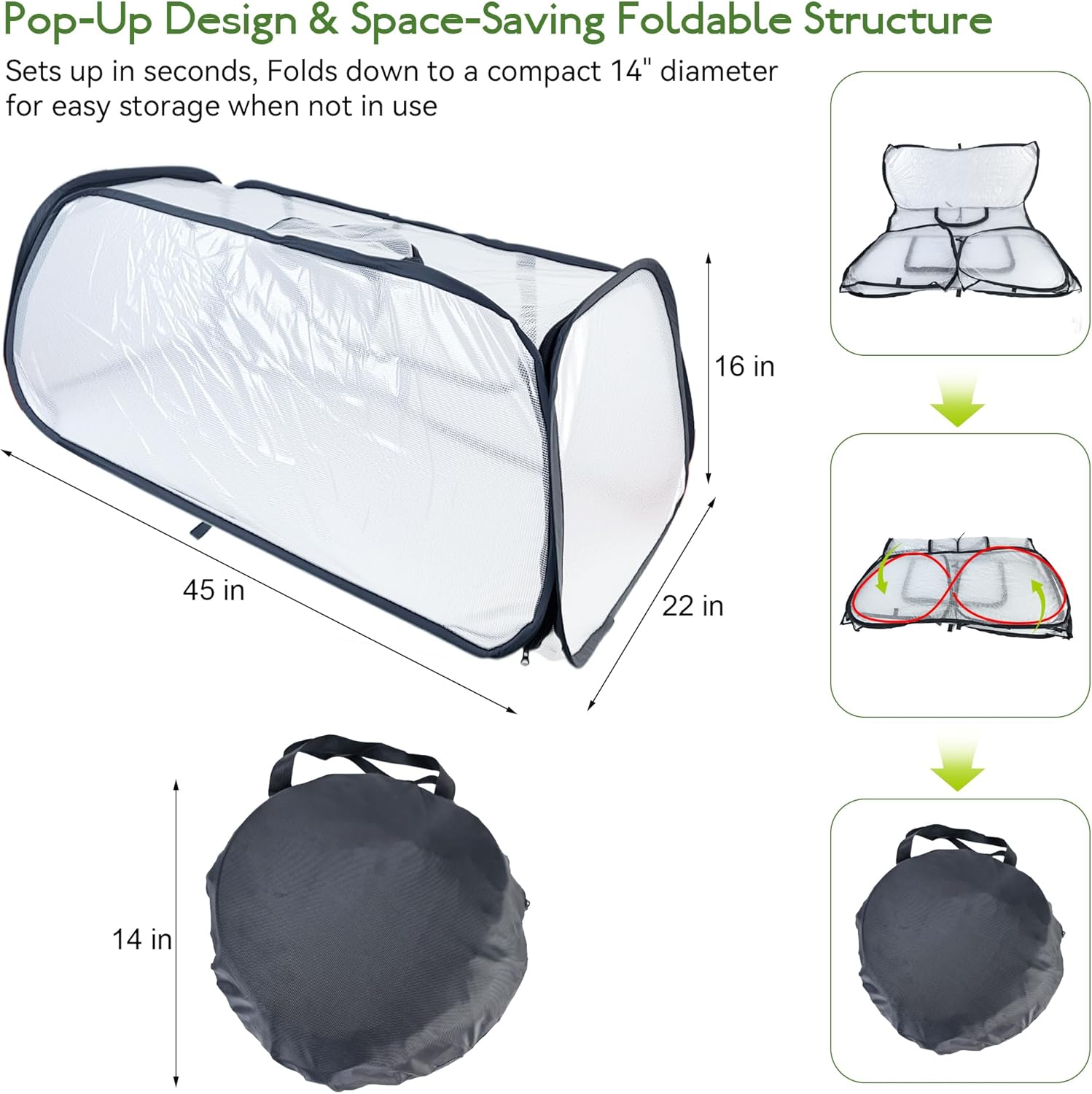 2Pack Garden Covers for Raised Beds,Pop Up Mesh Plant Cover,Plant Shade Tent,45" X 22" X 16" Crop Cage with Zipper Door,Protection Vegetable Fruit from Animal