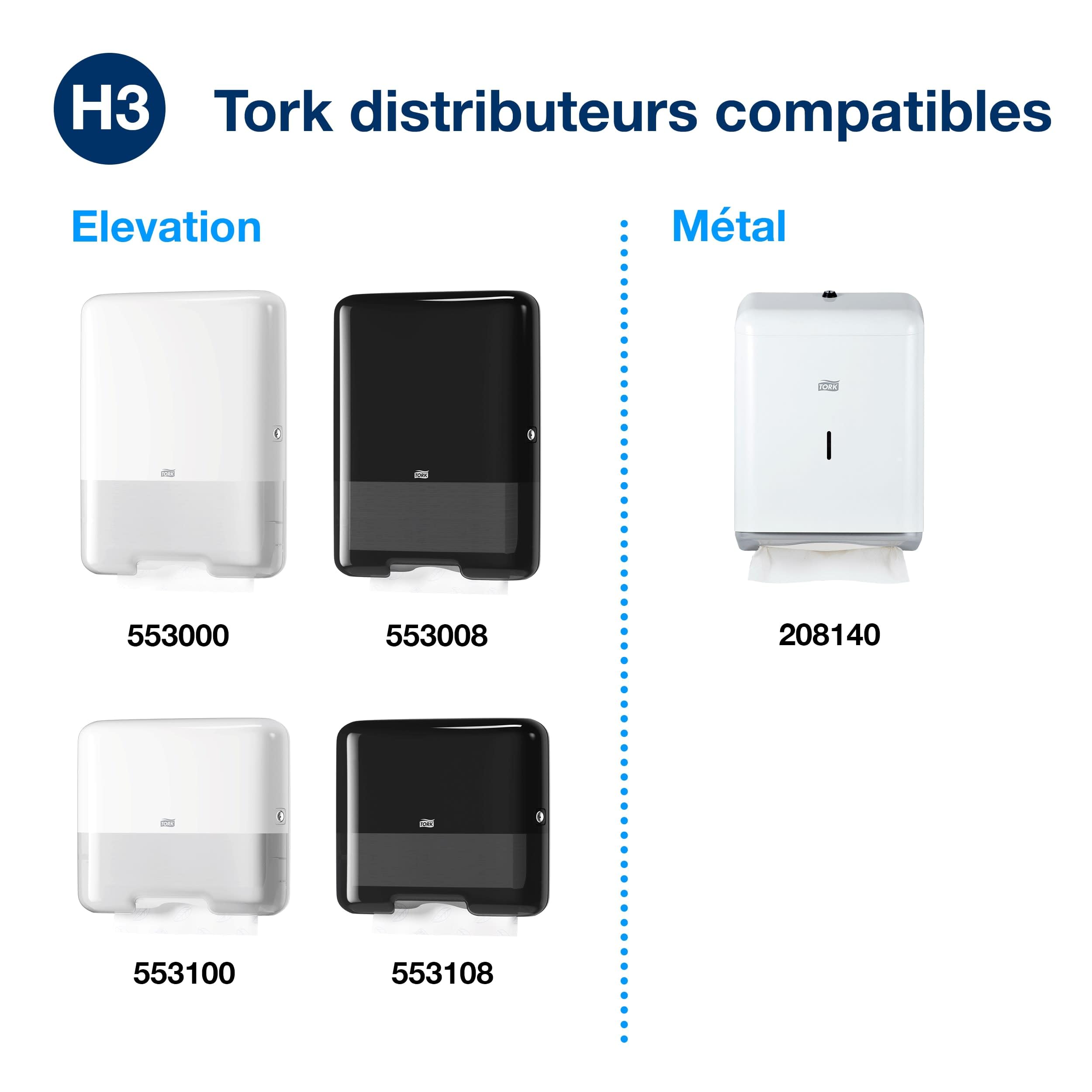 Tork Essuie-mains pliés en V Advanced, H3, grand, indéchirable, 2 plis, blanc, Advanced qualité, 1250 essuie-mains, Advanced qualité, 290258