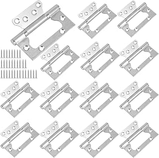 Non-Mortise Stainless Steel Door Hinges, 14 PCS 4 x 3 Inches Door Hinges with Complete Mounting Screws, Silent Movement and Smooth Brushed Surface, Silver